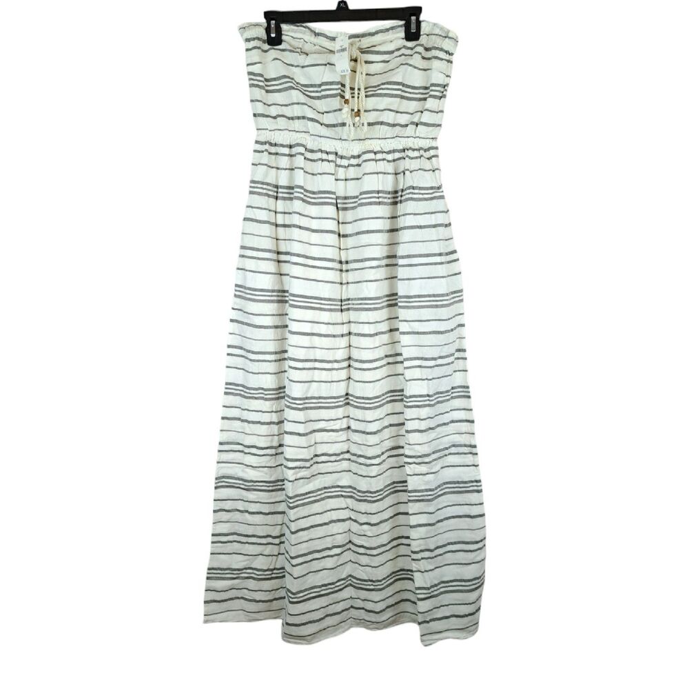 GAP White and Gray Stripe 100% Cotton Long Sundress Empire Waist L Strapless